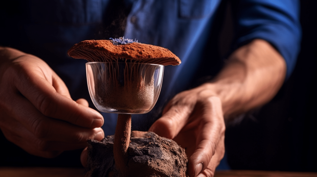 a photo of a person who is consuming a magic mushroom blended in the chocolate