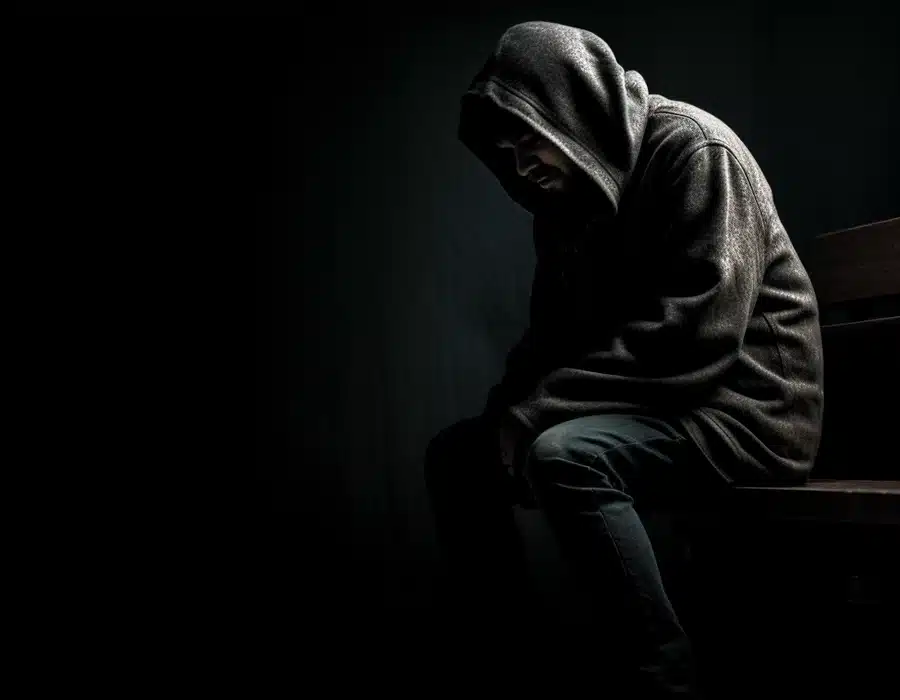 A lonely man sitting in the dark