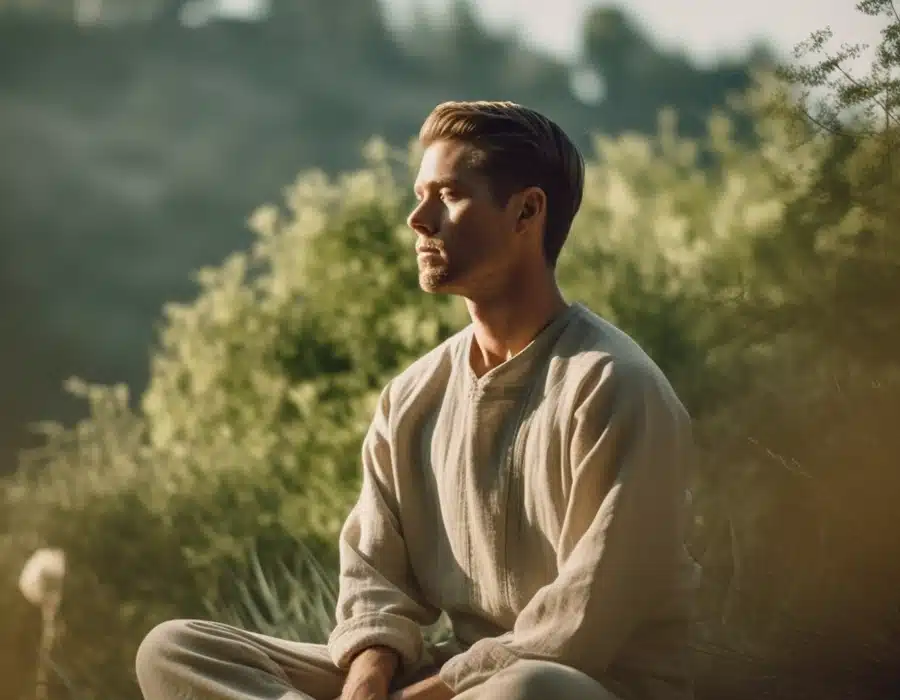 A man meditating outside