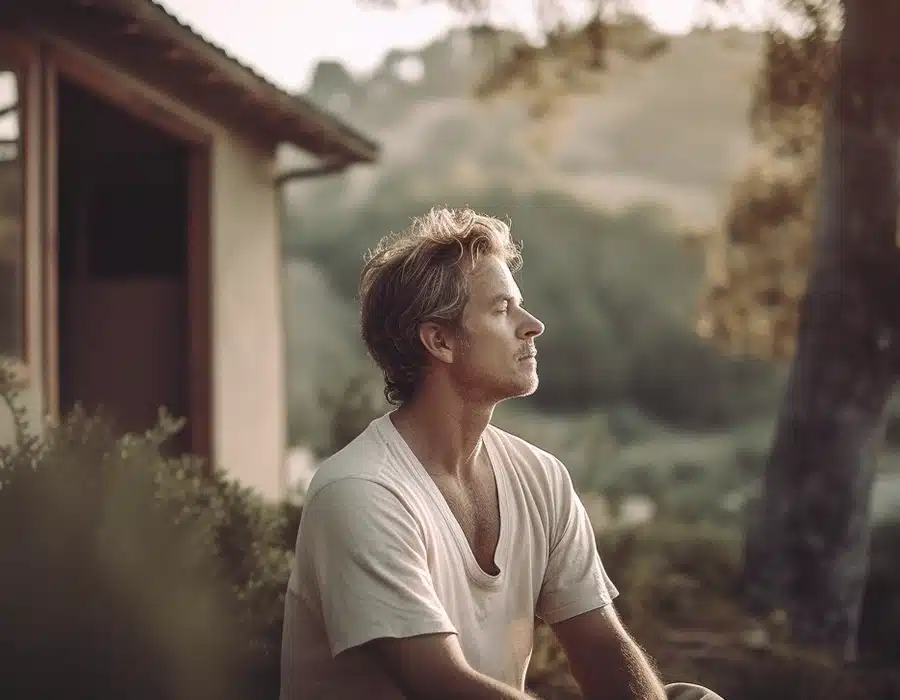 A man in meditation outside