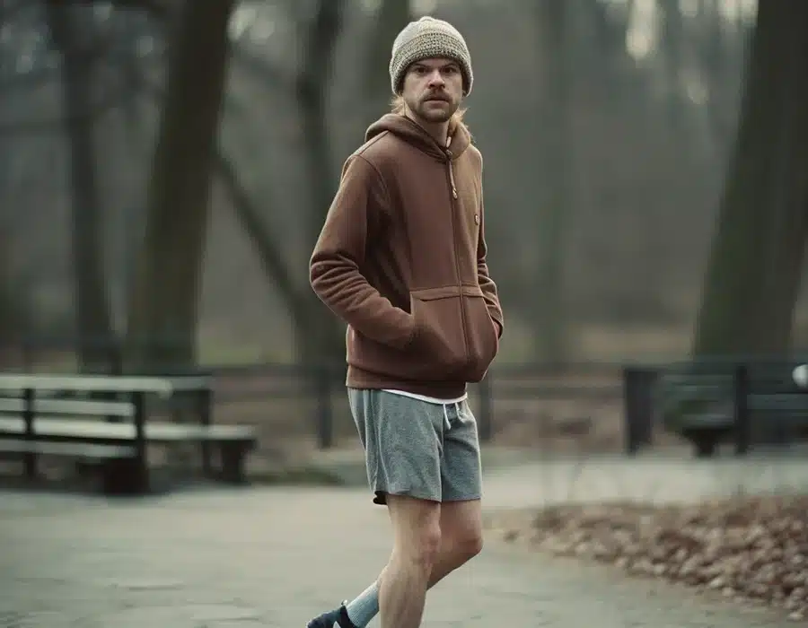 A skinny man going on a jog in a park