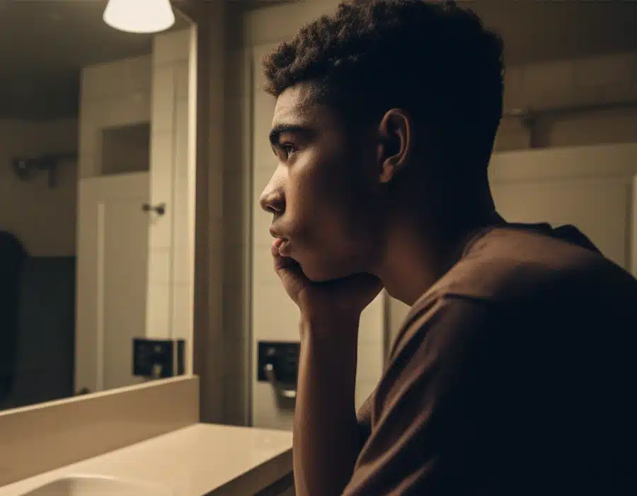 A young man feeling insecure and sad