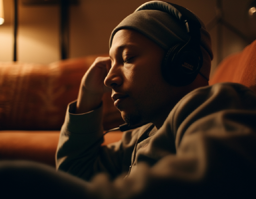 A man listening to music on his headphones