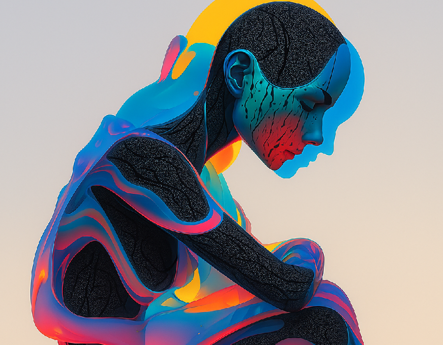 A woman with layers of color to her