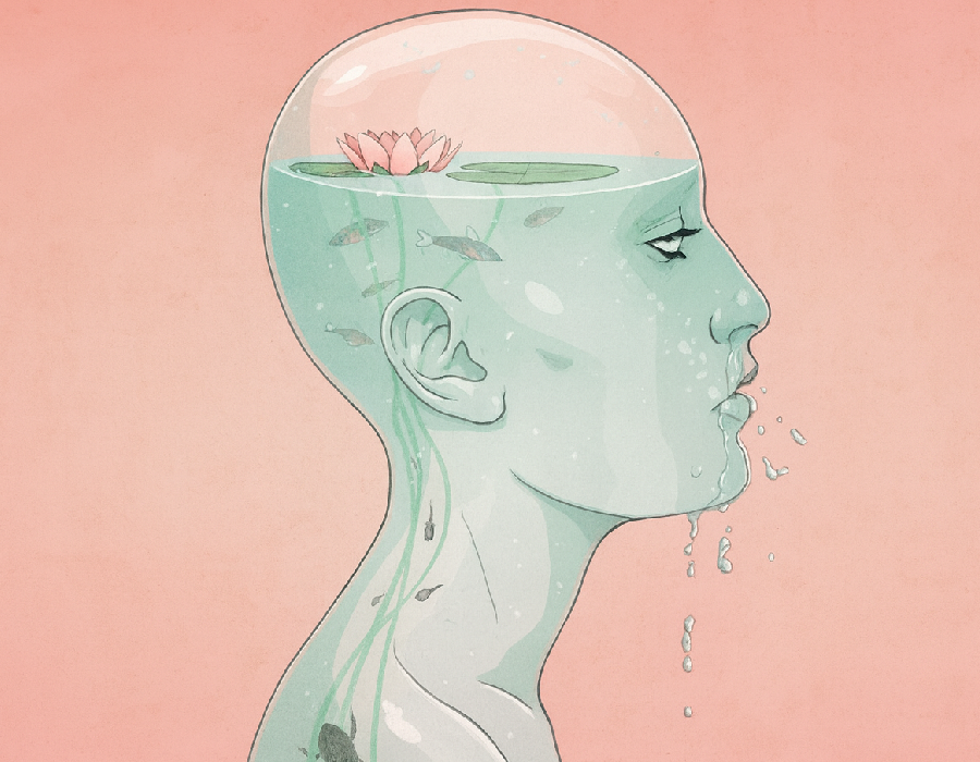 A woman with water inside her representing calm and peace