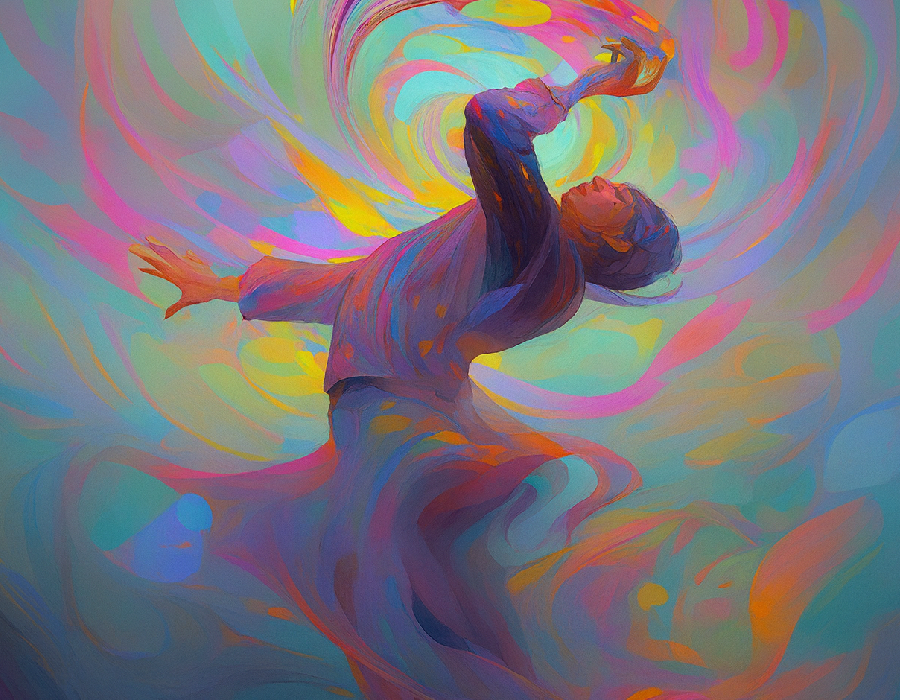 A woman exhibiting colorful growth